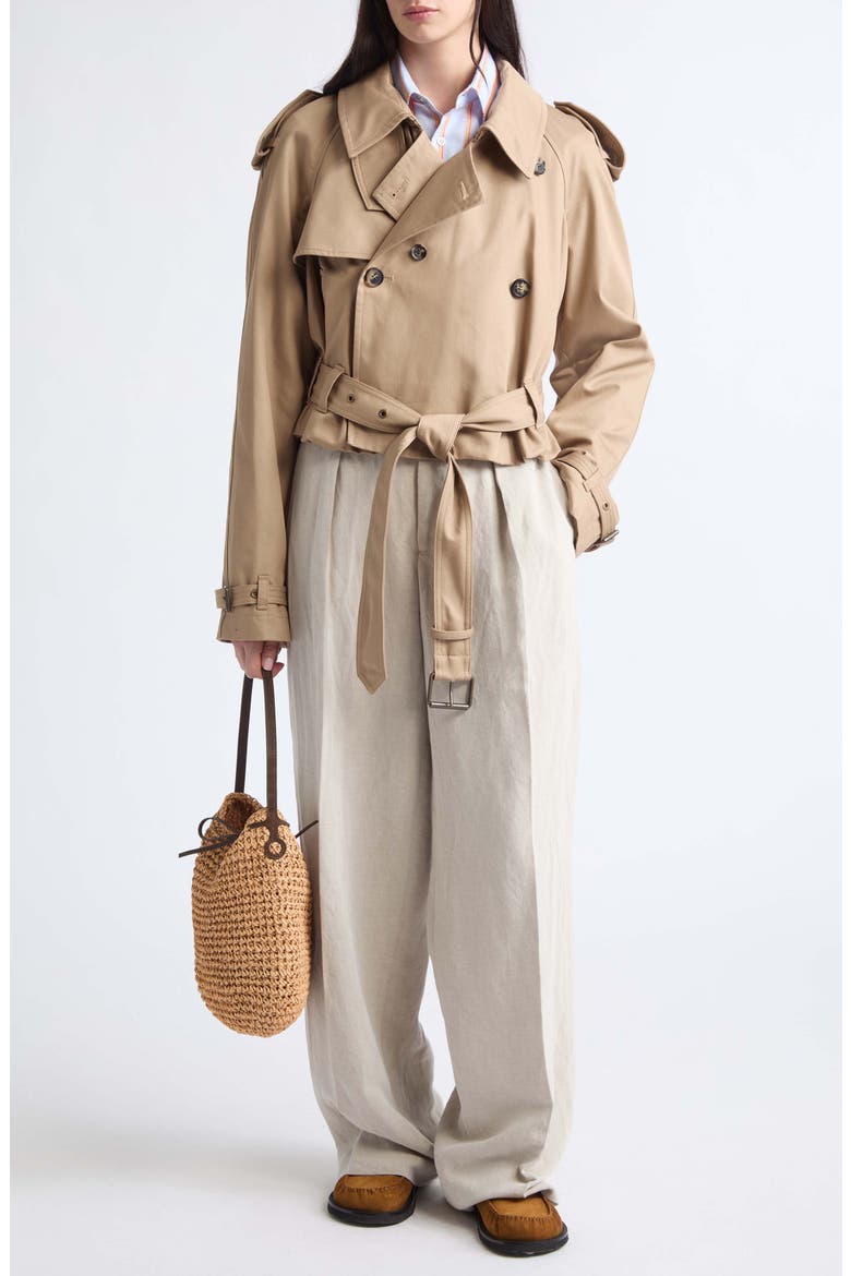 Double Breasted Crop Trench Coat, Alternate, color, BEIGE