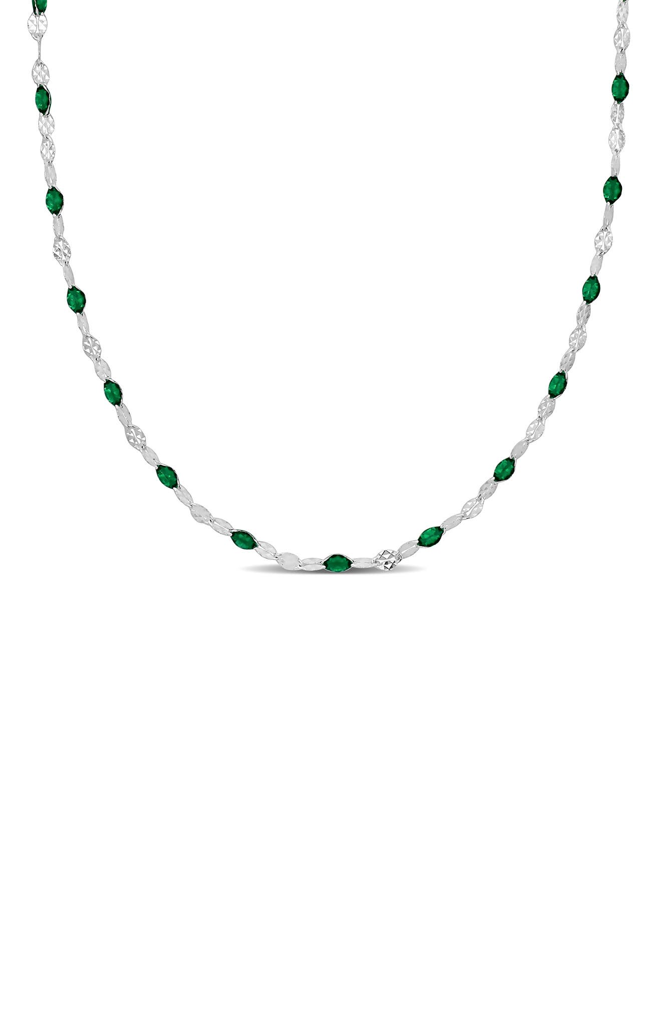 DELMAR Sterling Silver Green Enamel Station Chain Necklace