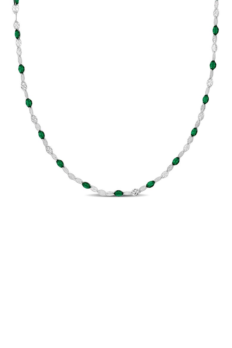 Sterling Silver Green Enamel Station Chain Necklace, Main, color, SILVER