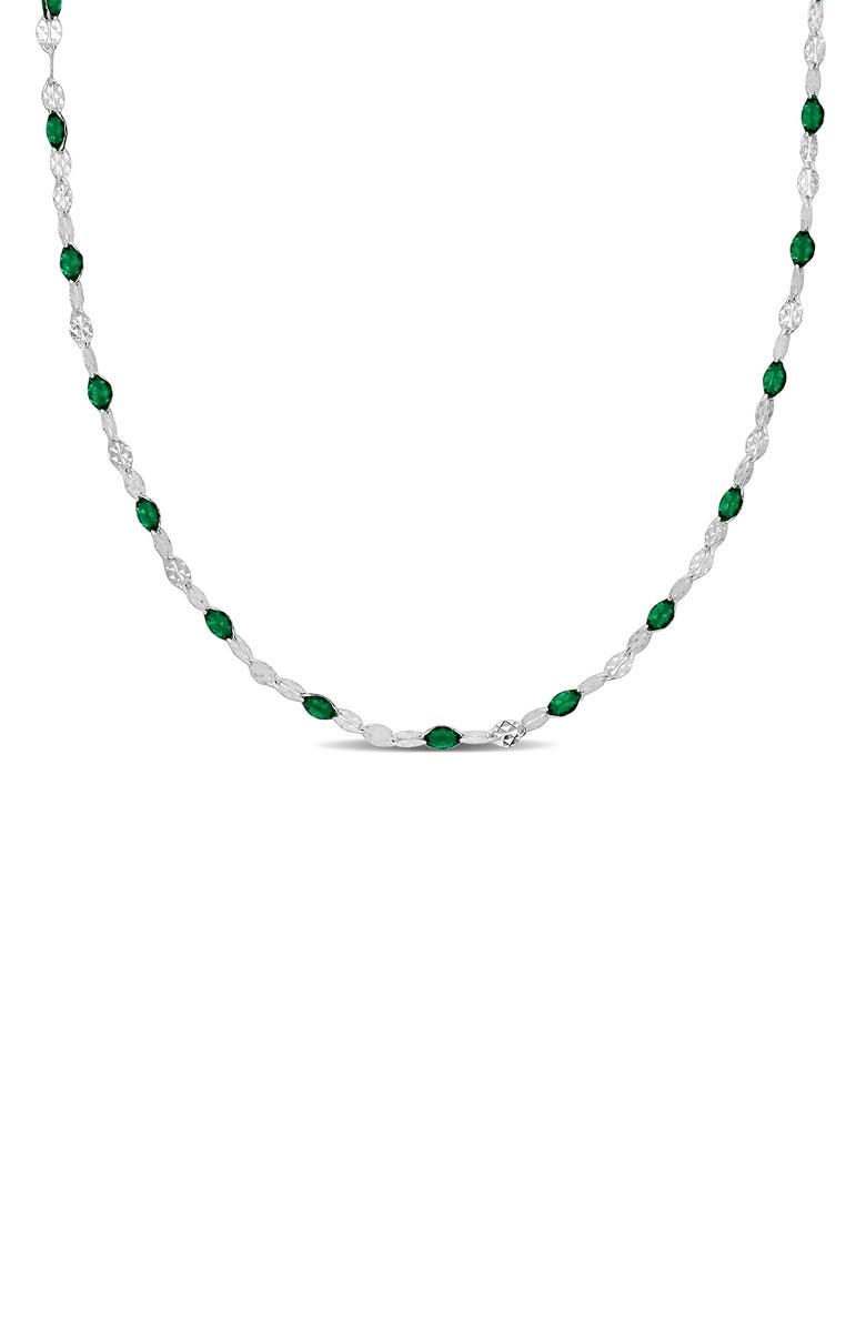 DELMAR Sterling Silver Green Enamel Station Chain Necklace, Main, color, Silver