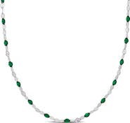 DELMAR Sterling Silver Green Enamel Station Chain Necklace