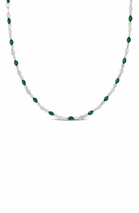 DELMAR Sterling Silver Green Enamel Station Chain Necklace