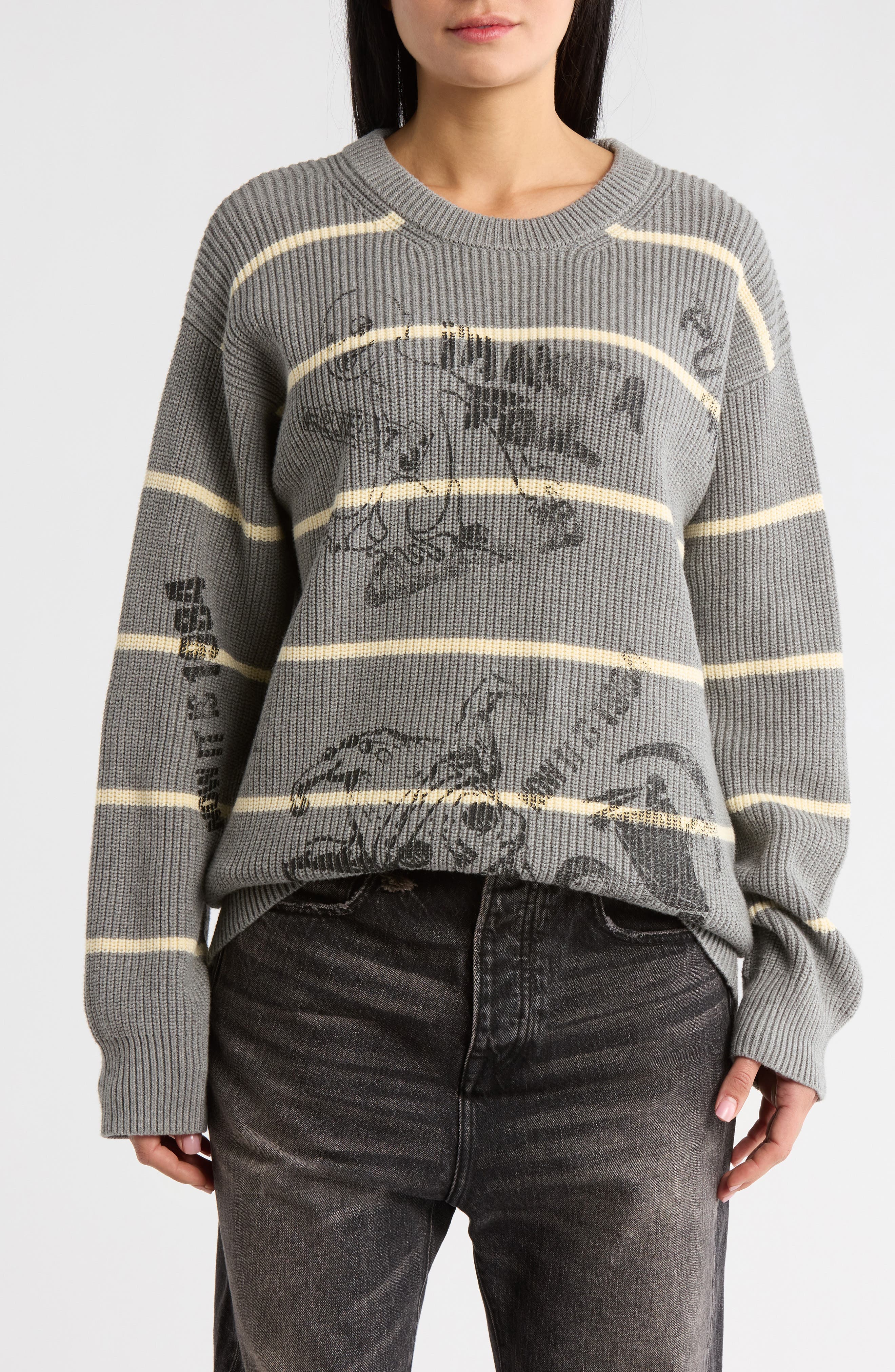 R13 Oversize Stripe Graphic Sweater