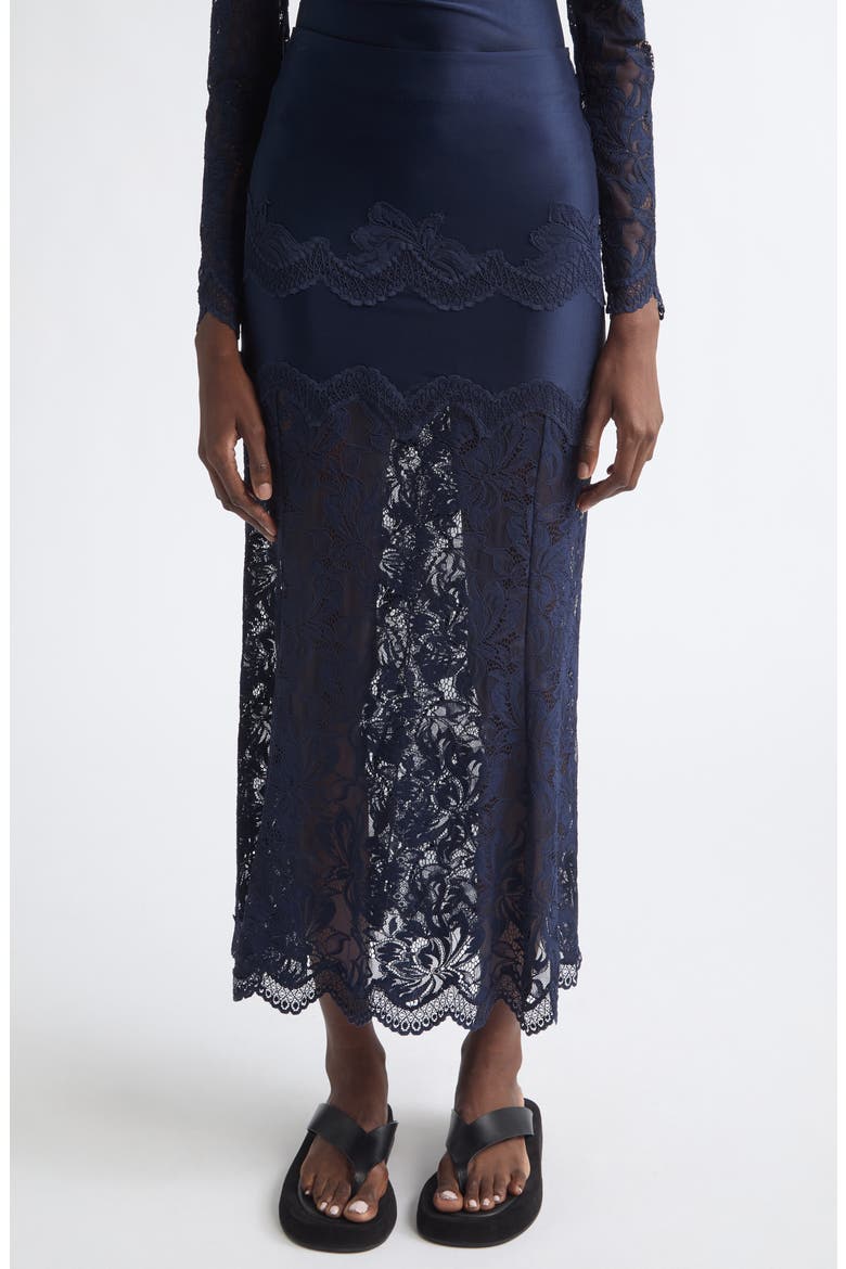 Jupe Lace & Jersey Skirt, Main, color, DEEP NAVY