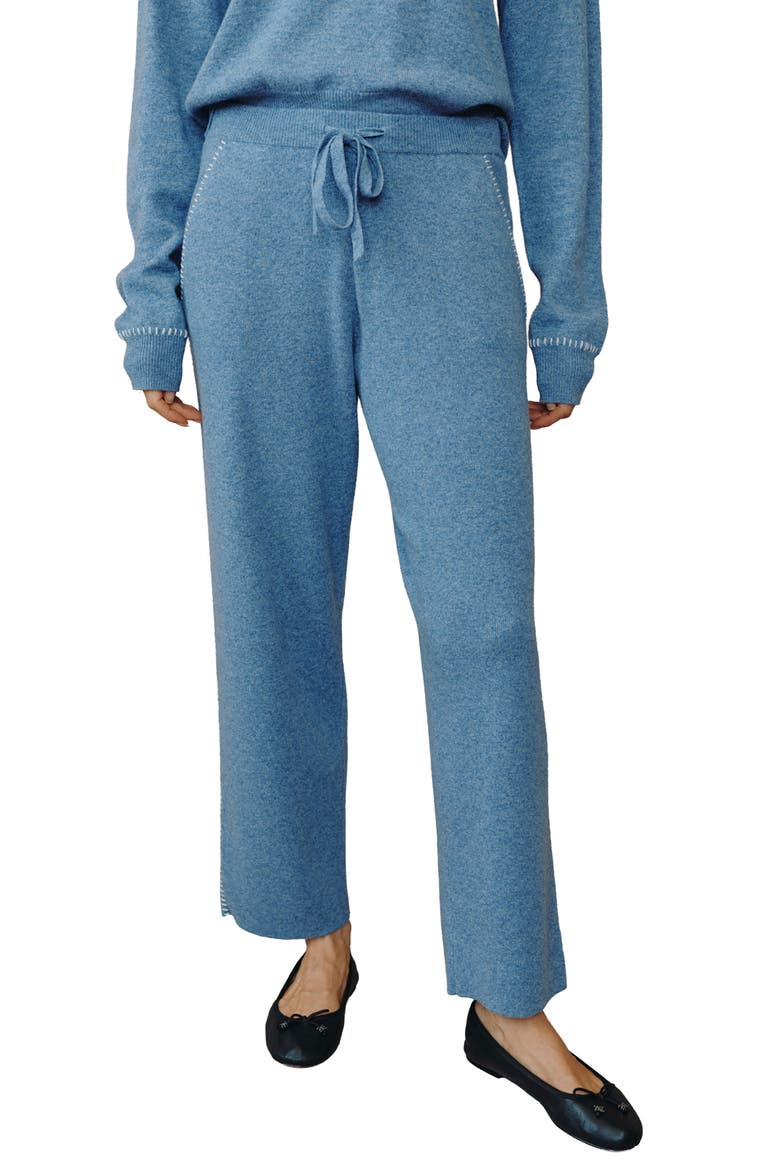 Whipstitch Straight Leg Sweater Pants, Main, color, HEATHER BLUE