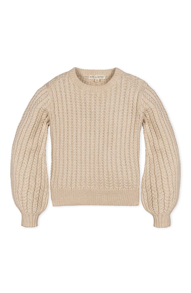 Hope & Henry Organic Peasant Sleeve Cable Sweater, Alternate, color, Oatmeal Heather