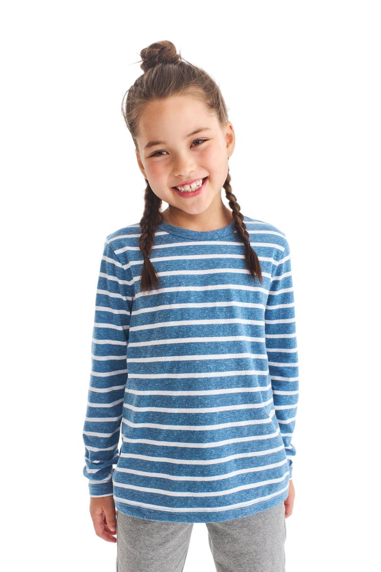 Kids Heathered Long Sleeve Stripe Tee, Alternate, color, Moonlight/ White Stripe