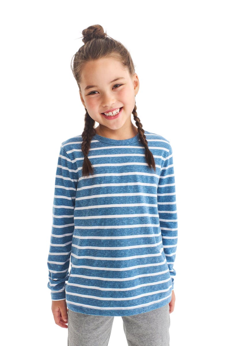 Primary Kids Heathered Long Sleeve Stripe Tee, Alternate, color, Moonlight/ White Stripe