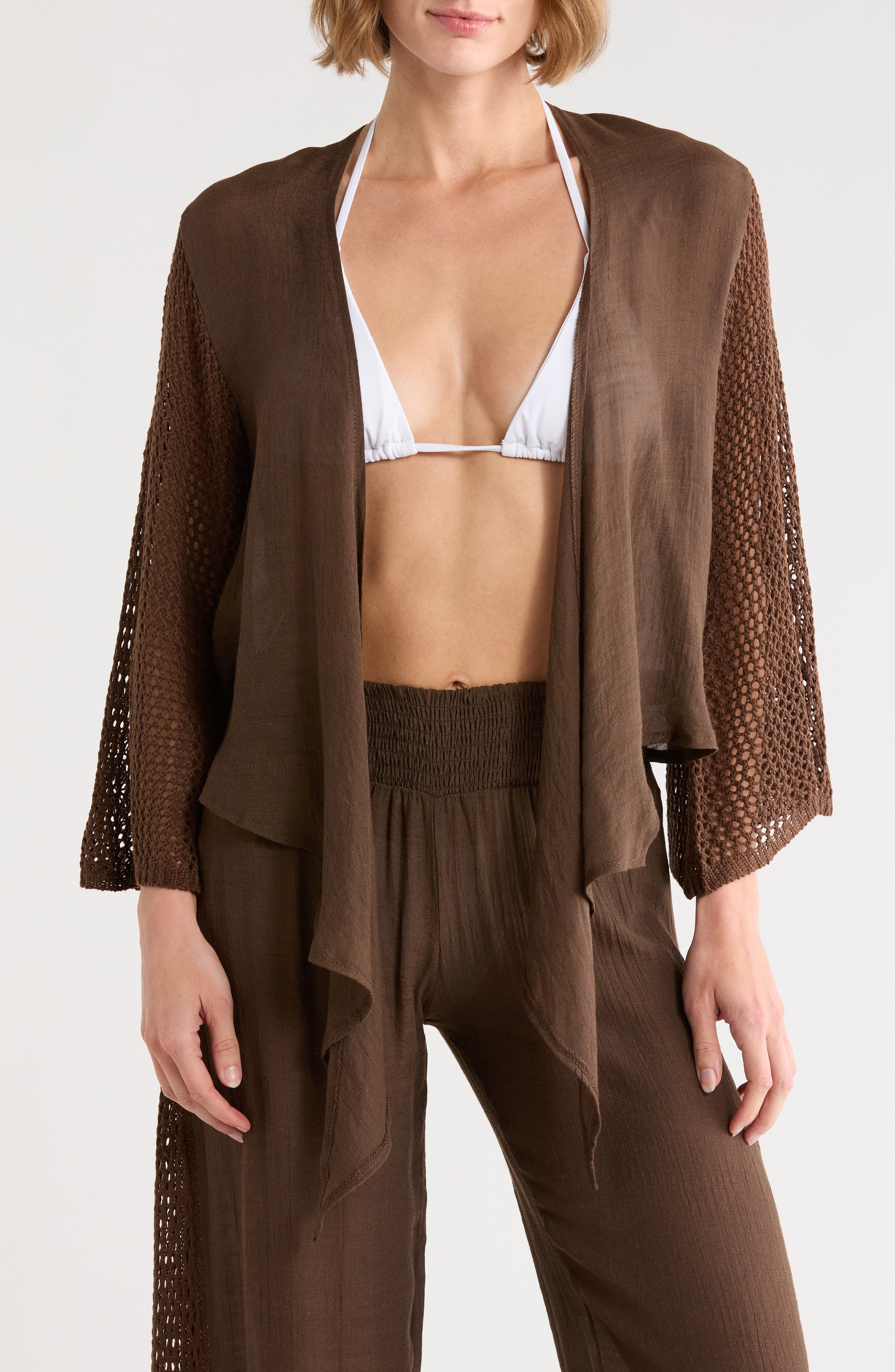 Elan Tie Front Bell Sleeve Cover-Up Top