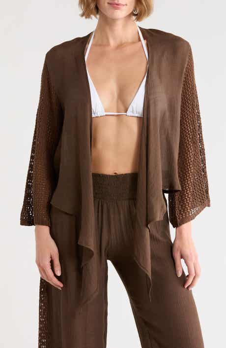 Elan Tie Front Bell Sleeve Cover-Up Top