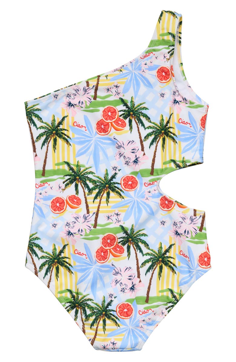 Snapper Rock Kids Ciao Paradiso One-Shoulder One-Piece Swimsuit, Alternate, color, Blue