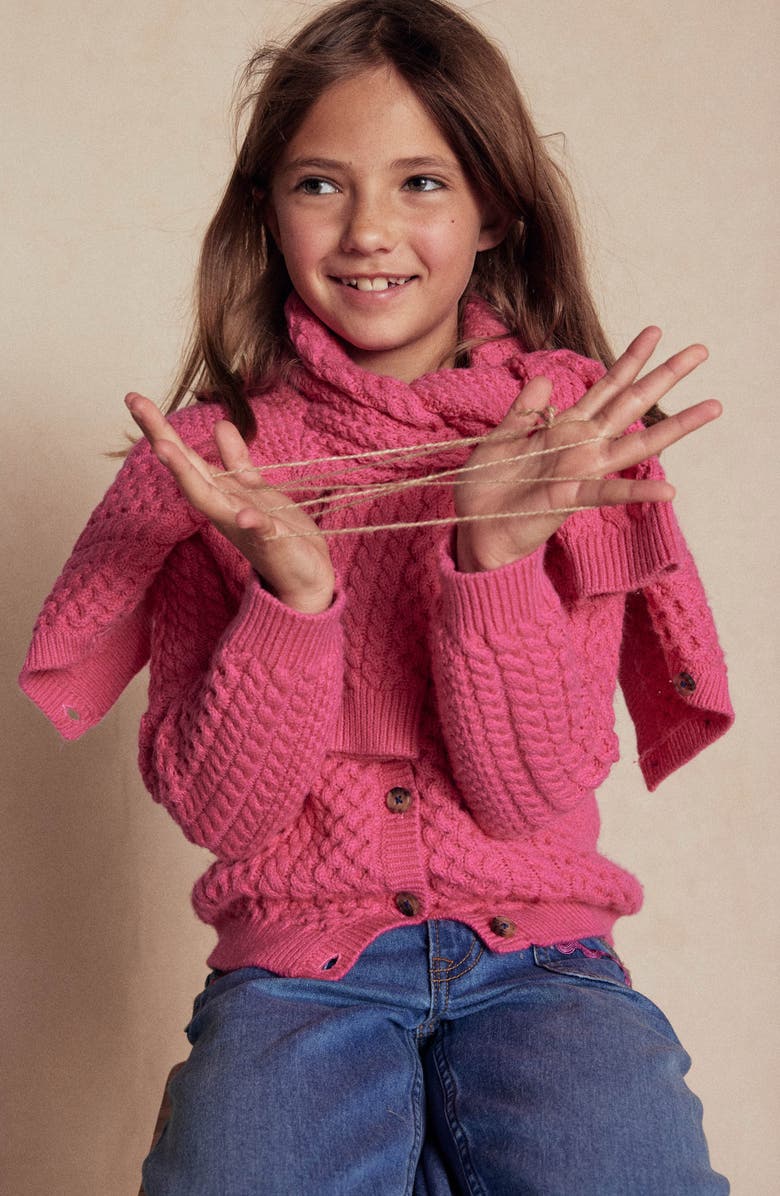 Mini Boden Kids' Heritage Cable Cardigan, Alternate, color, Raspberry Pink