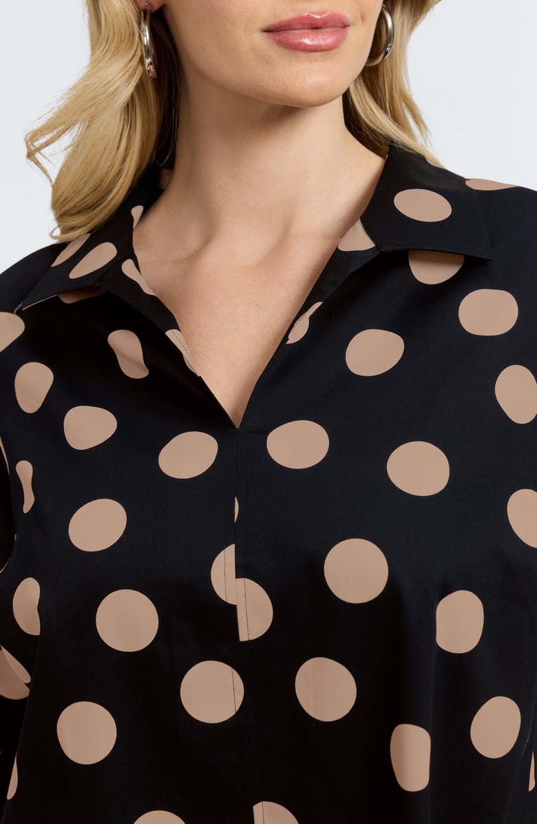 Foxcroft Agnes Dot Print Three-Quarter Sleeve Popover Top, Alternate, color, Black/ Almond