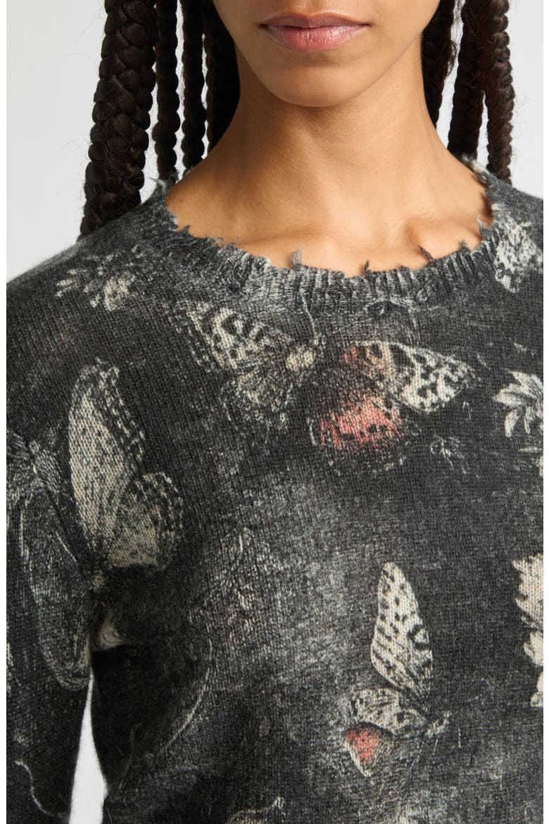 Printed Cashmere Baby Sweater, Alternate, color, RED GREY BLACK BUTTERFLY