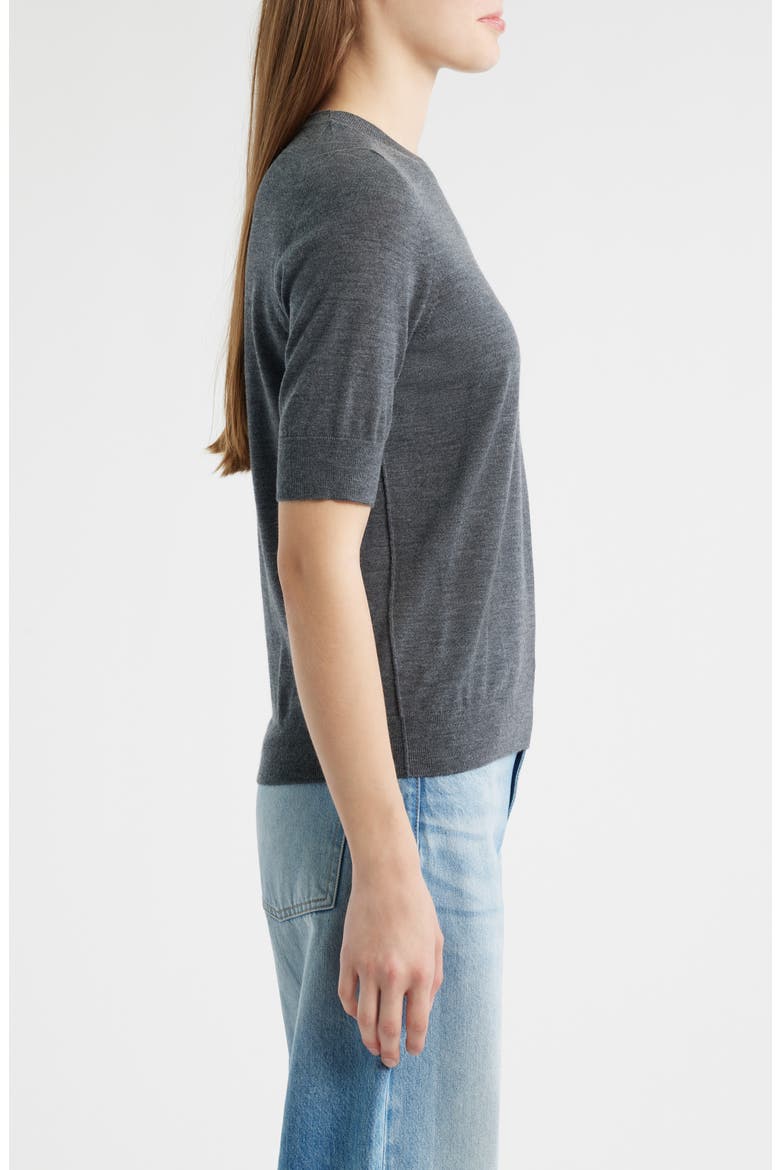 Farbella Short Sleeve Virgin Wool Sweater, Alternate, color, DK GY