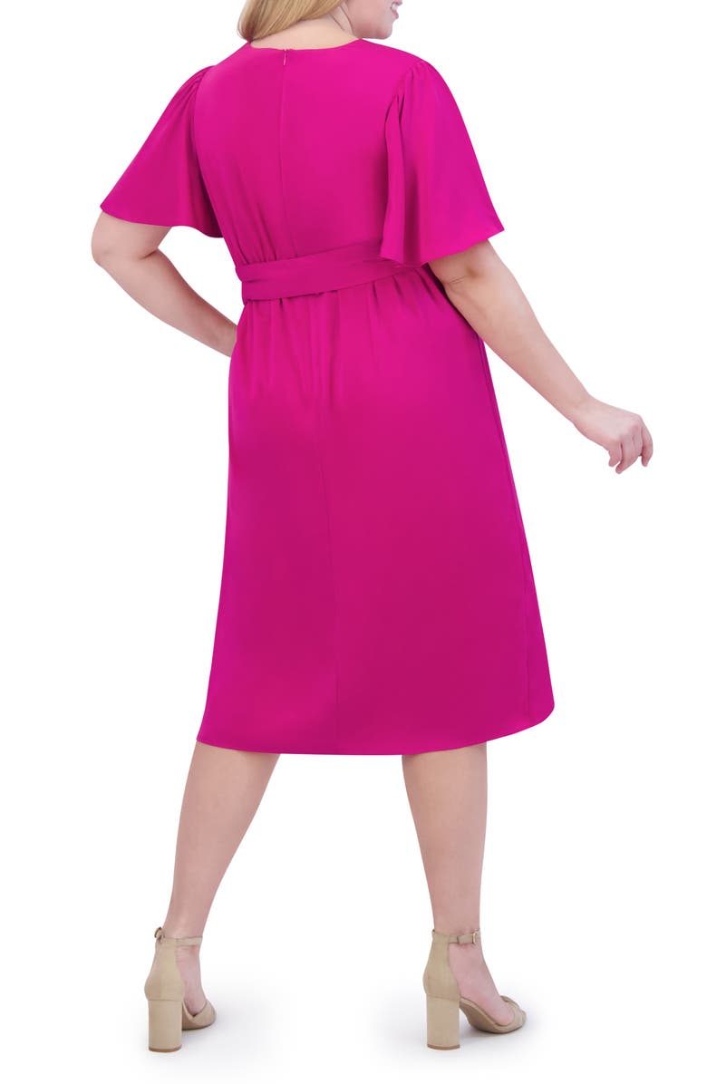 Vince Camuto Flutter Sleeve Faux Wrap Satin Midi Dress, Alternate, color, 