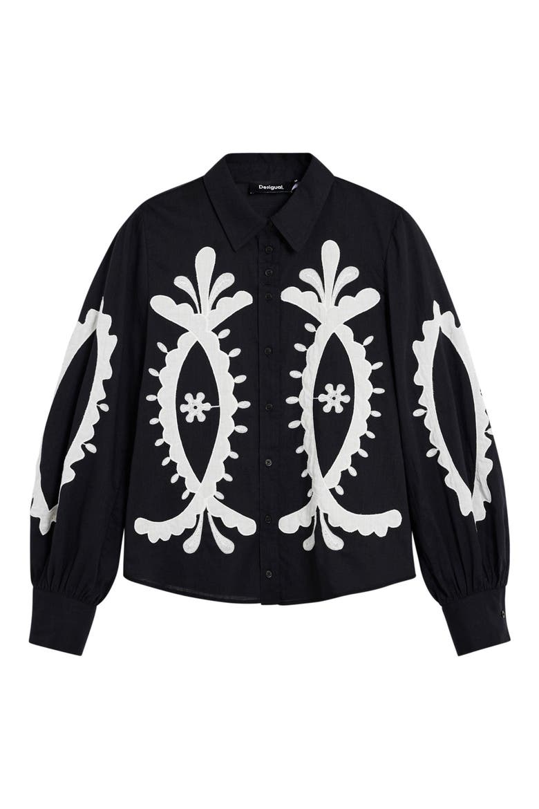 Appliqué Button-Up Shirt, Alternate, color, BLACK