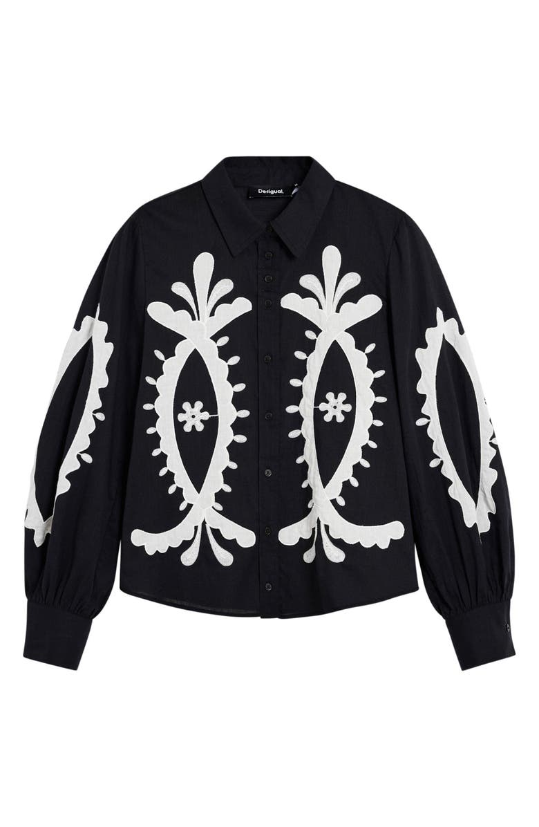 Desigual Appliqué Button-Up Shirt, Alternate, color, Black
