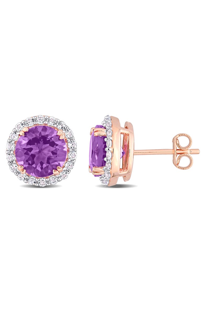 Julianna B. Gemstones Halo Stud Earrings Plated Silver, Main, color, Amethyst/Rose-Plated
