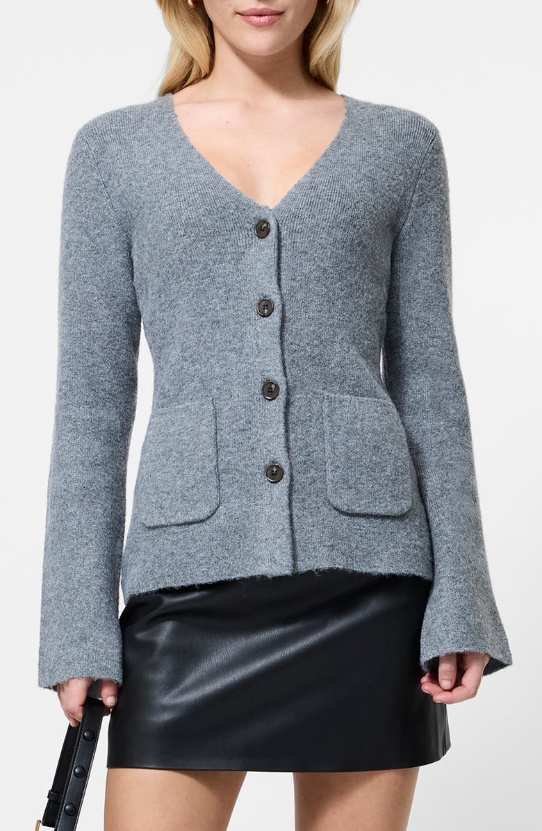 French Connection Ellie V-Neck Cardigan, Main, color, Mid Grey Melange