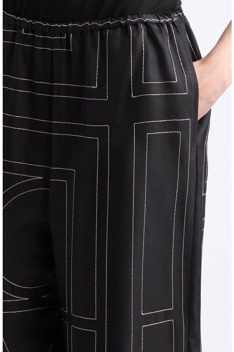 Monogram Organic Silk Pajama Pants, Alternate, color, BLACK