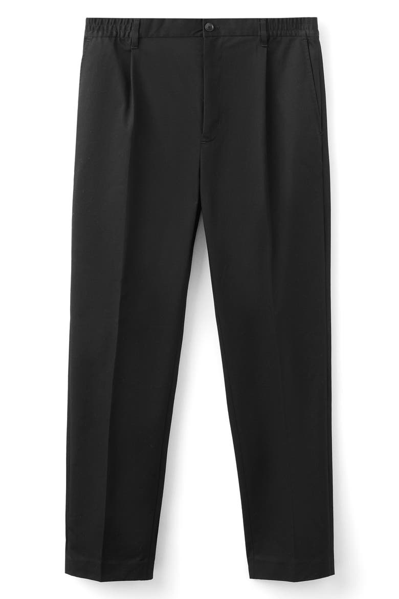 Pleated Cotton Straight Leg Pants, Alternate, color, BLACK