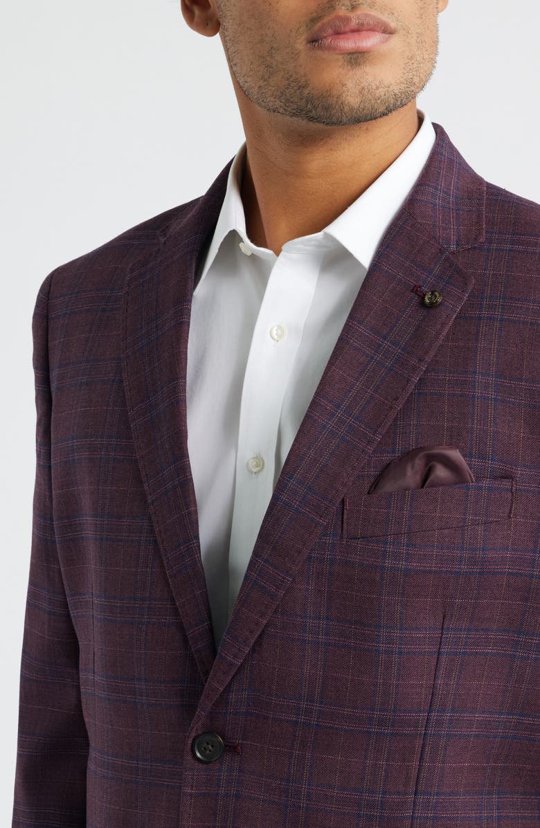 Johnston & Murphy Burgundy Windowpane Plaid Wool Sport Coat, Alternate, color, Burgundy Plaid