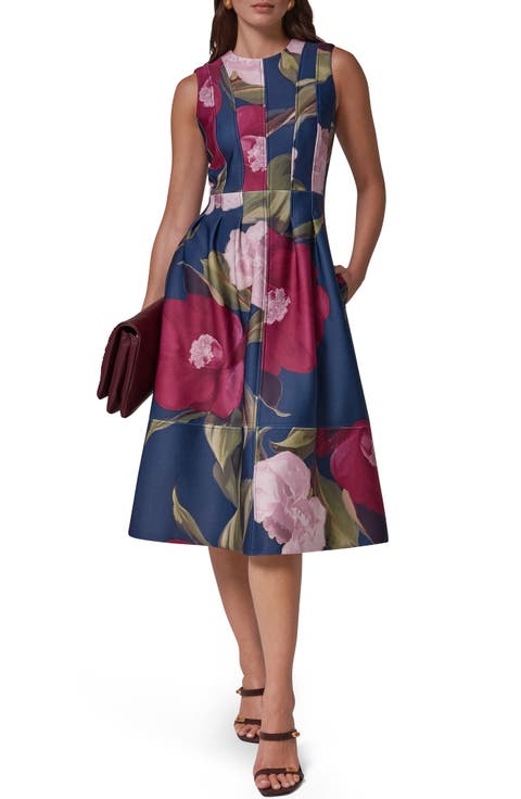 Floral Panelled Scuba Crepe Fit & Flare Dress