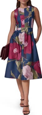 Donna Karan New York Floral Panelled Scuba Crepe Fit & Flare Dress