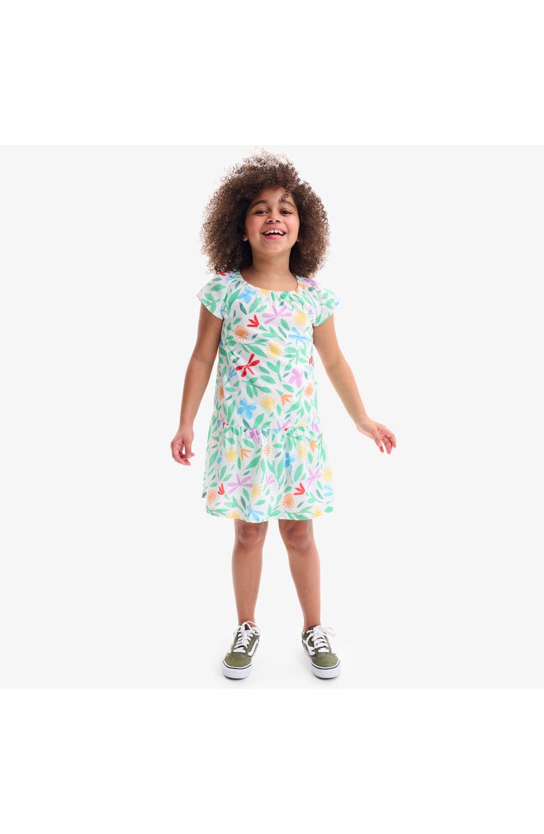 Primary Kids Swing Dress In Bright Backyard, Alternate, color, White Backyard Print