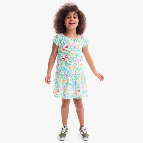 Primary Kids Swing Dress In Bright Backyard In White Backyard Print