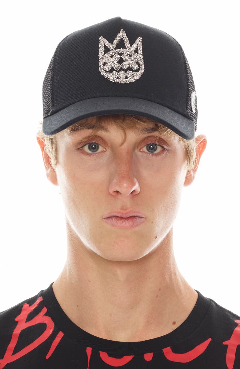 Cult of Individuality Clean Crystal Embellished Logo Trucker Hat, Main, color, Black