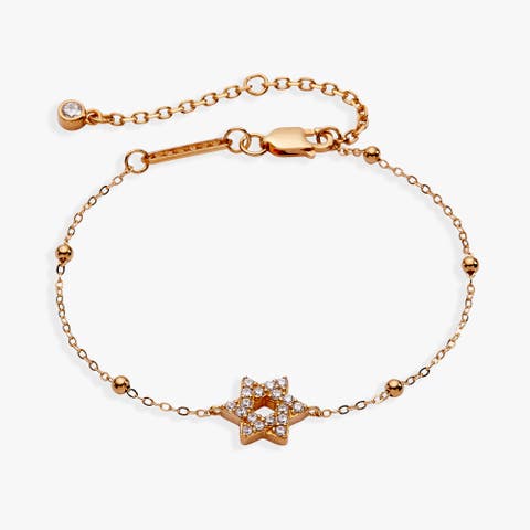 Star Of David Delicate Pave Beaded Chain Bracelet