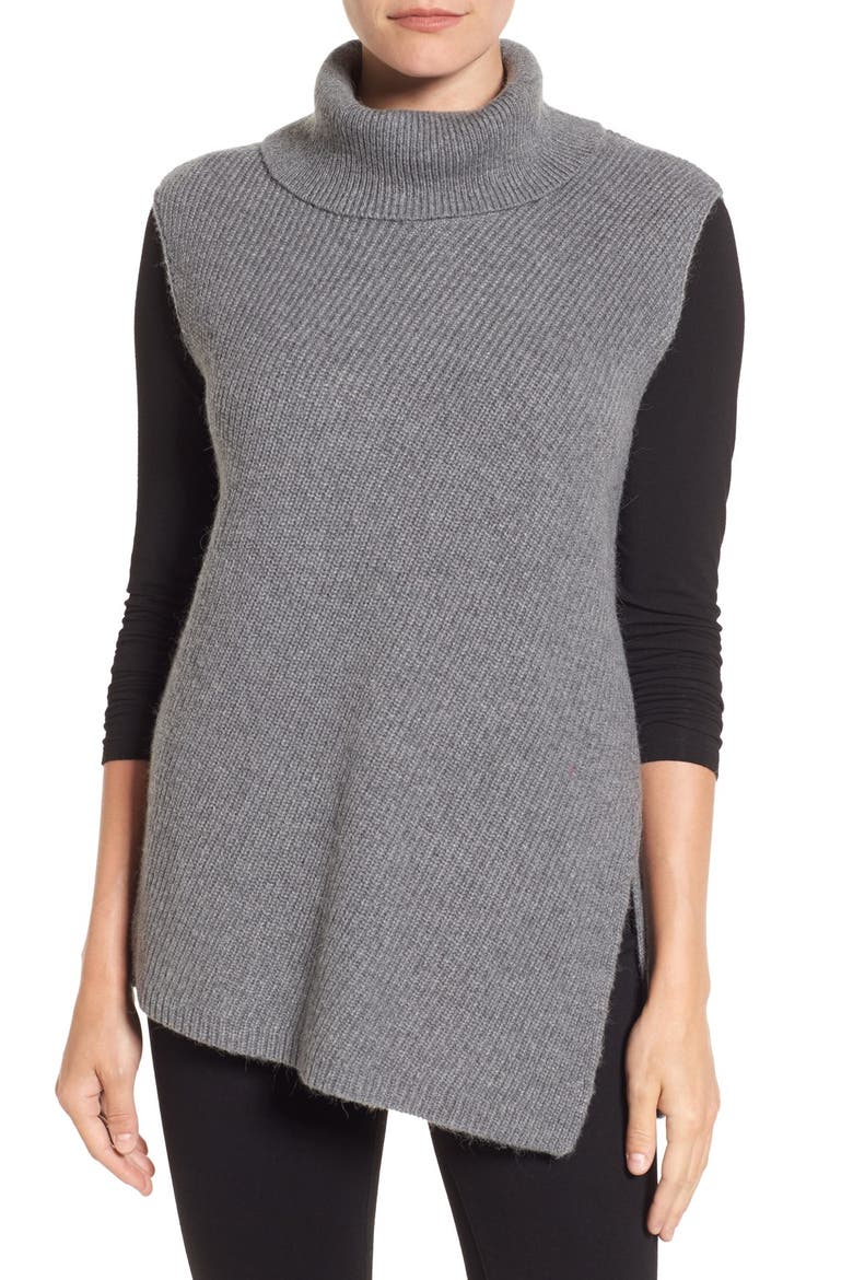 Asymmetrical Sleeveless Tunic Sweater, Main, color, HEATHER DARK GREY