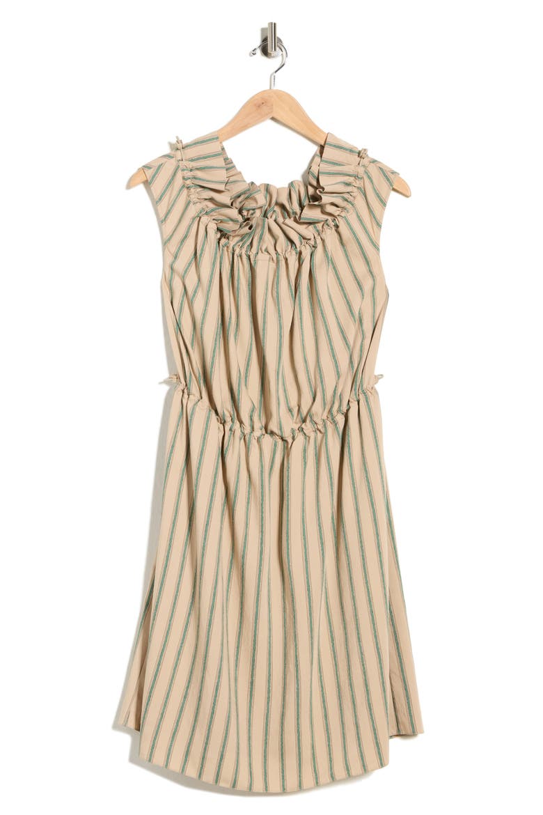 Stripe Off-the-Shoulder Cap Sleeve Dress, Alternate, color, BEIGE
