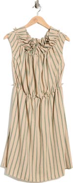 Longchamp Stripe Off-the-Shoulder Cap Sleeve Dress