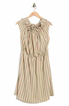 Longchamp Stripe Off-the-Shoulder Cap Sleeve Dress