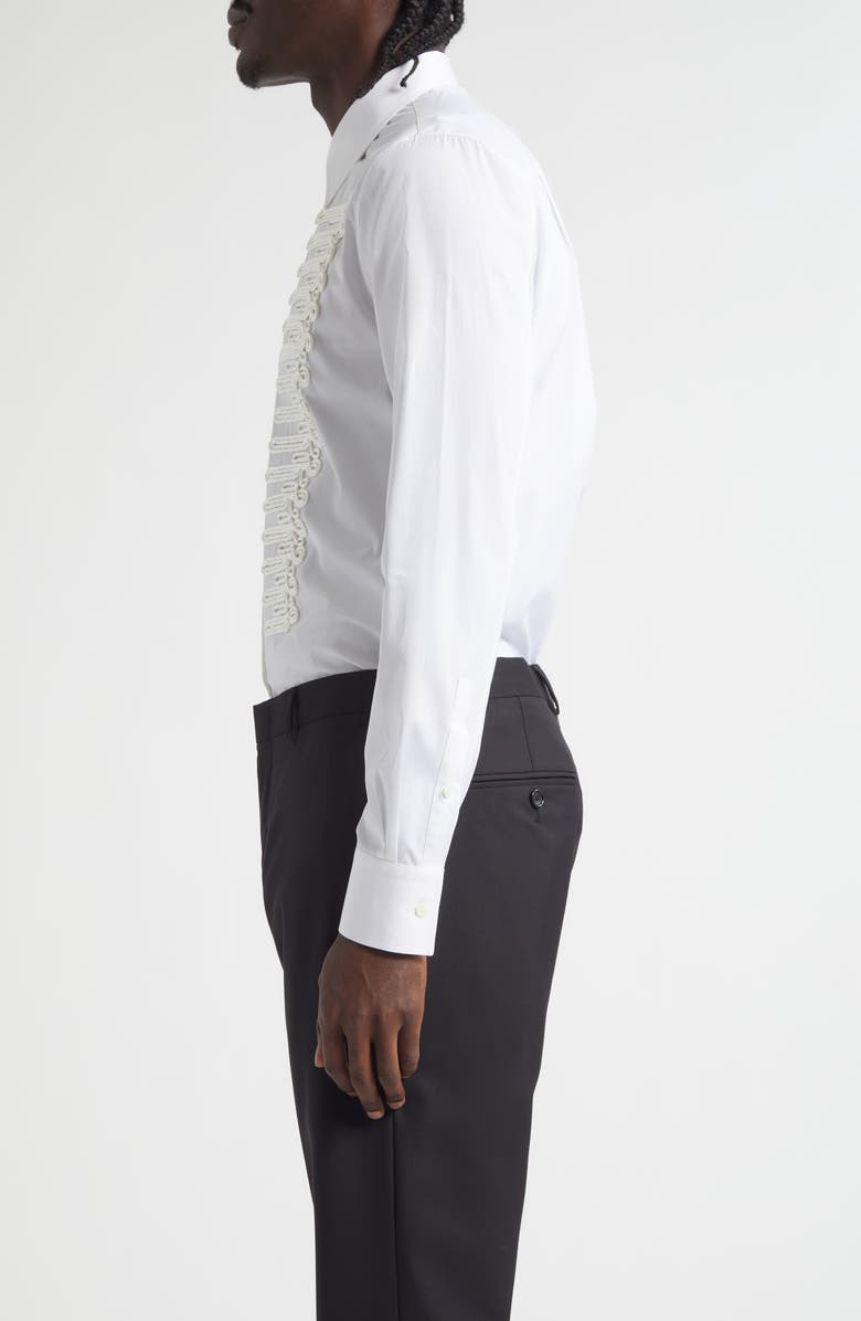 McQueen Ceremonial Soutache Embellished Cotton Poplin Button-Up Shirt, Alternate, color, Optical White