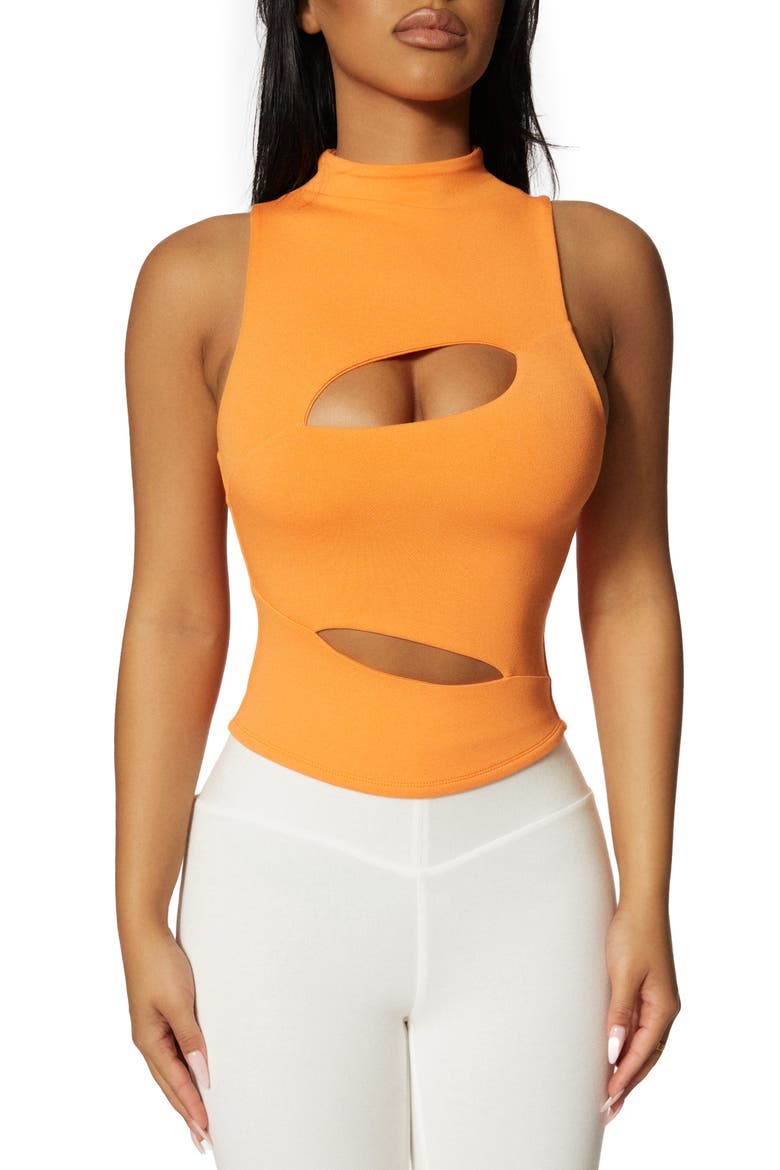 Mock Neck Cutout Sleeveless Sweater, Main, color, ORANGE PEEL