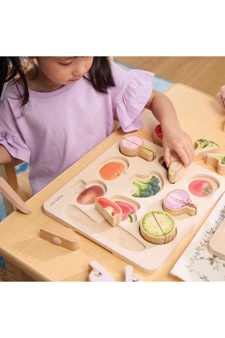 Wooden Slice & Match Vegetable Puzzle, Alternate, color, Beige