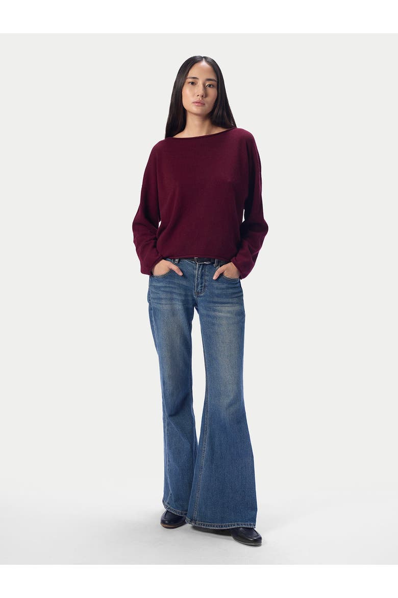 Cashmere Rolled-edge Boat-neck Sweater, Alternate, color, Wine Red