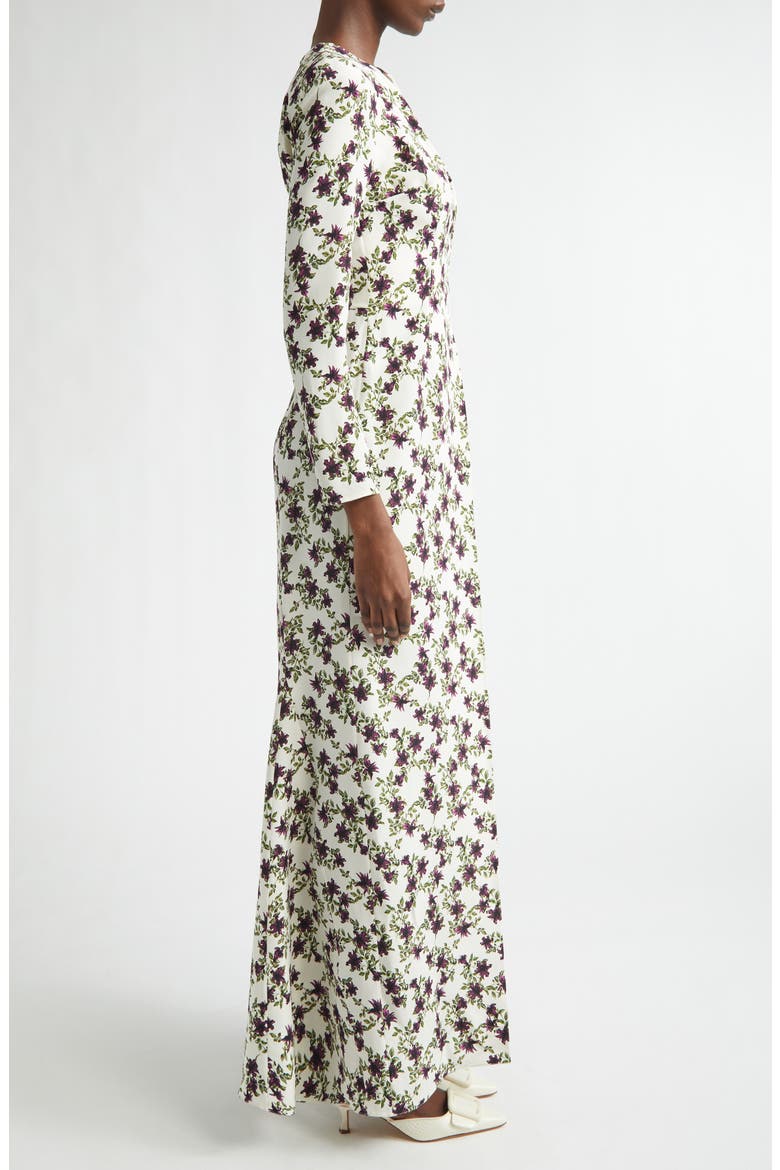 Silverio Floral Long Sleeve Silk Crêpe de Chine Maxi Dress, Alternate, color, LILLIES PURPLE/ OLIVE ON IVORY