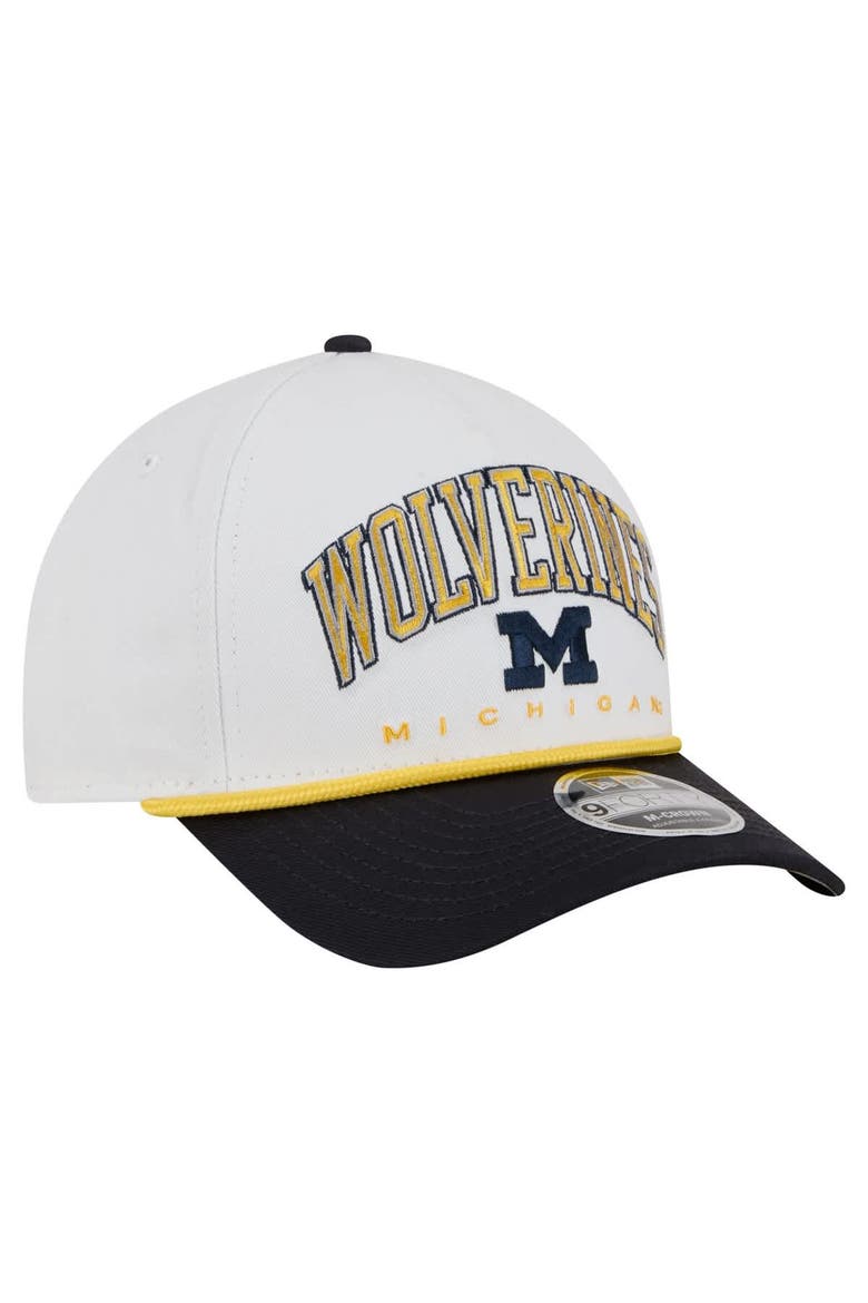 Men's New Era White/Navy Michigan Wolverines Arch Two-Tone Rope 9FORTY A-Frame M-Crown Adjustable Hat, Alternate, color, White