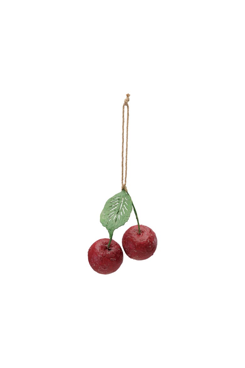 Artisan Paper Mâche Cherries Ornament in Iron, Main, color, Red and Green