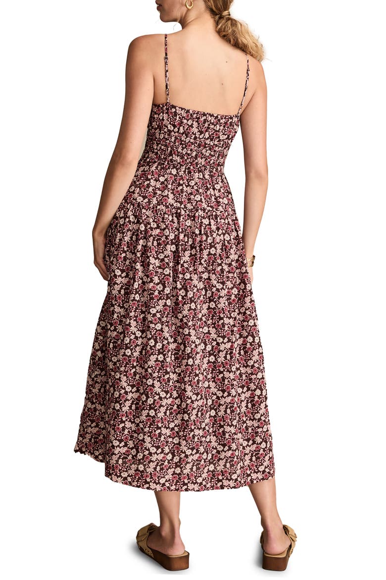 Floral Shirred Bodice Midi Sundress, Alternate, color, CHOCOLATE FLORAL