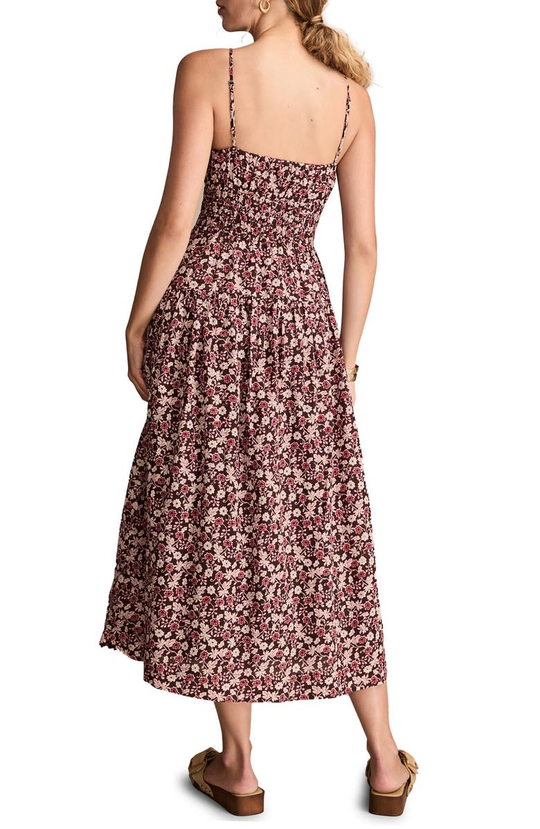 Lucky Brand Floral Shirred Bodice Midi Sundress, Alternate, color, Chocolate Floral