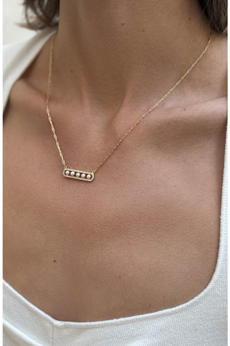 Pavé Faux Pearl Bar Pendant Necklace, Alternate, color, WHITE/ GOLD