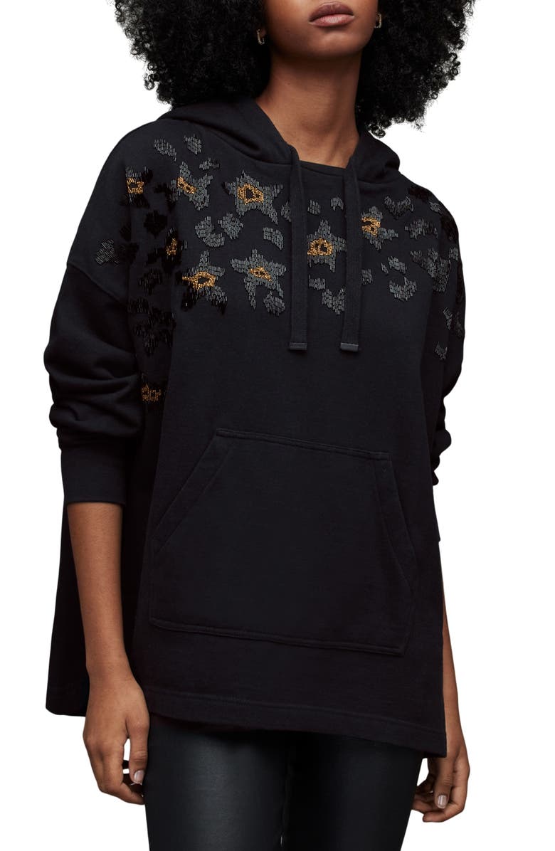 AllSaints Celia Etie Beaded Cotton Blend Hoodie, Main, color, 