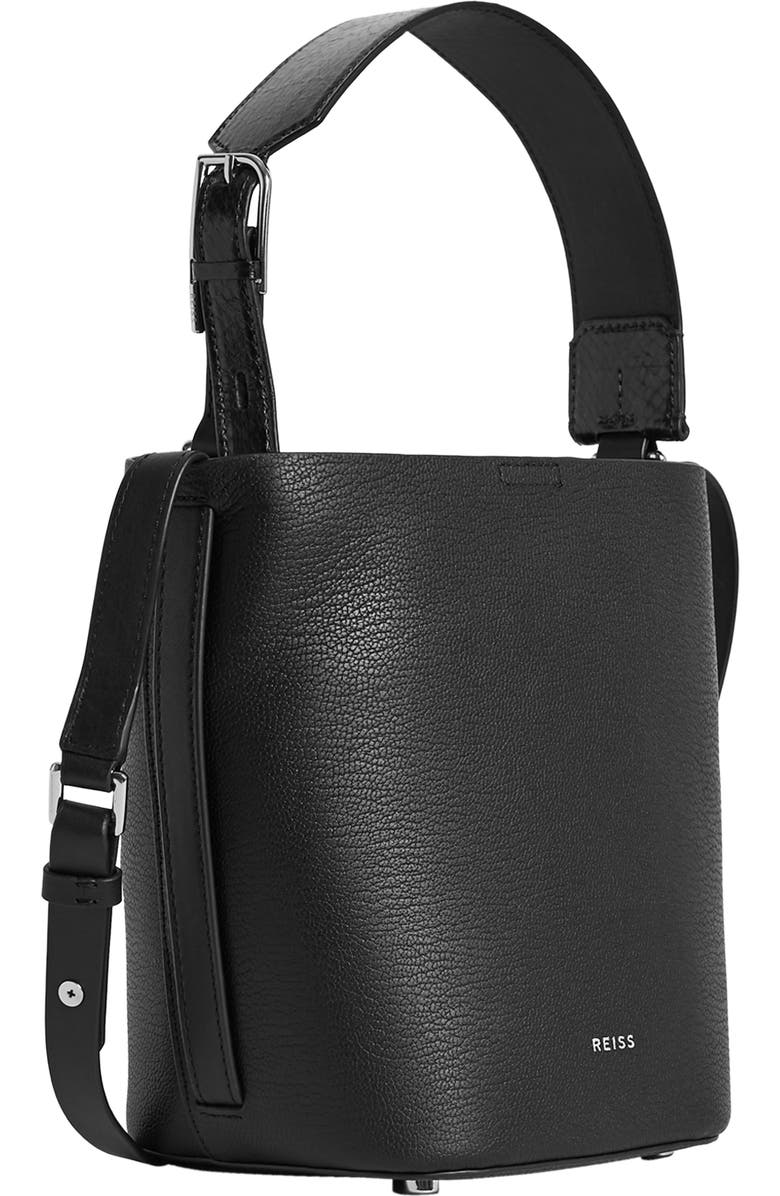 Reiss Hudson Mini Snakeskin Trim Leather Bucket Bag, Alternate, color,