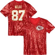 Outerstuff Girls Youth Travis Kelce Red Kansas City Chiefs Sequin V-Neck Fashion Jersey